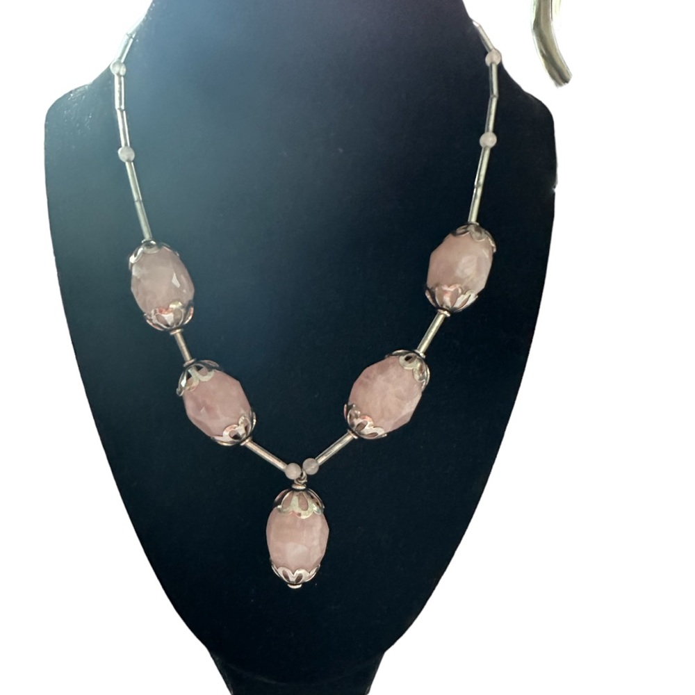 Rose Quartz & Silver Necklace Handmade